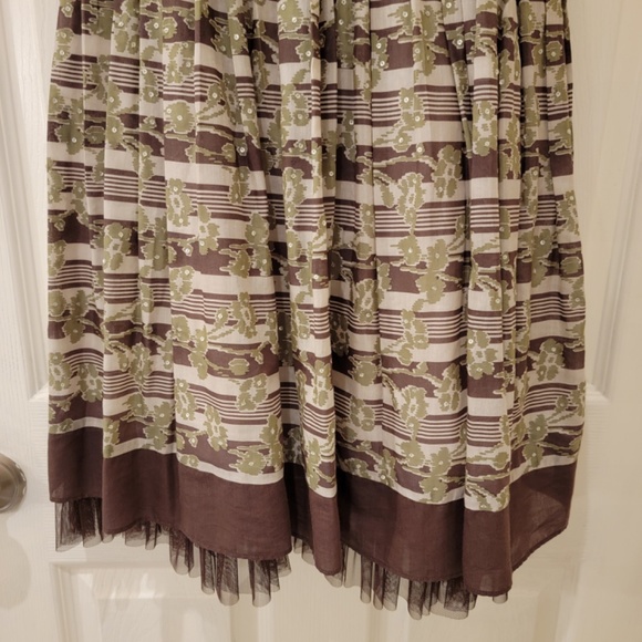 BCBGMaxAzria Sleeveless Dress Size 4 Brown Green Silk Cotton Sequins Tulle Hem - Picture 5 of 10